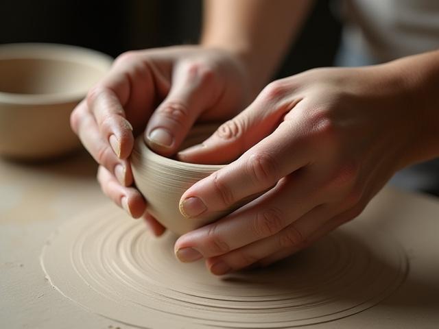 Hände, die Ton mit Handaufbau-Technik formen