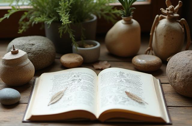 Ecke im Atelier mit natürlichen Elementen, Skizzen und Büchern als Inspirationsquelle